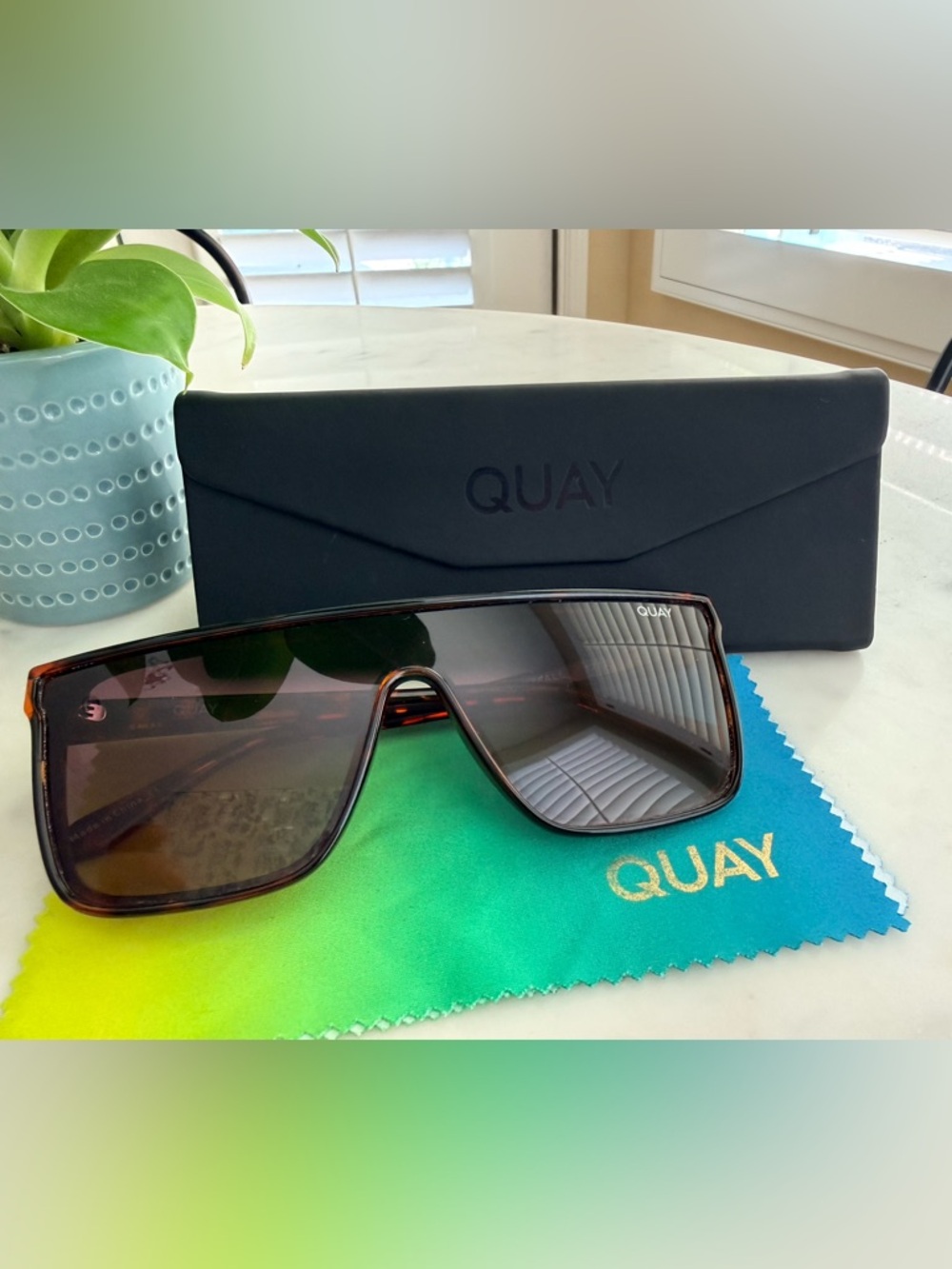 Quay Australia Brown Tortoise Shield Polarized Sunglasses